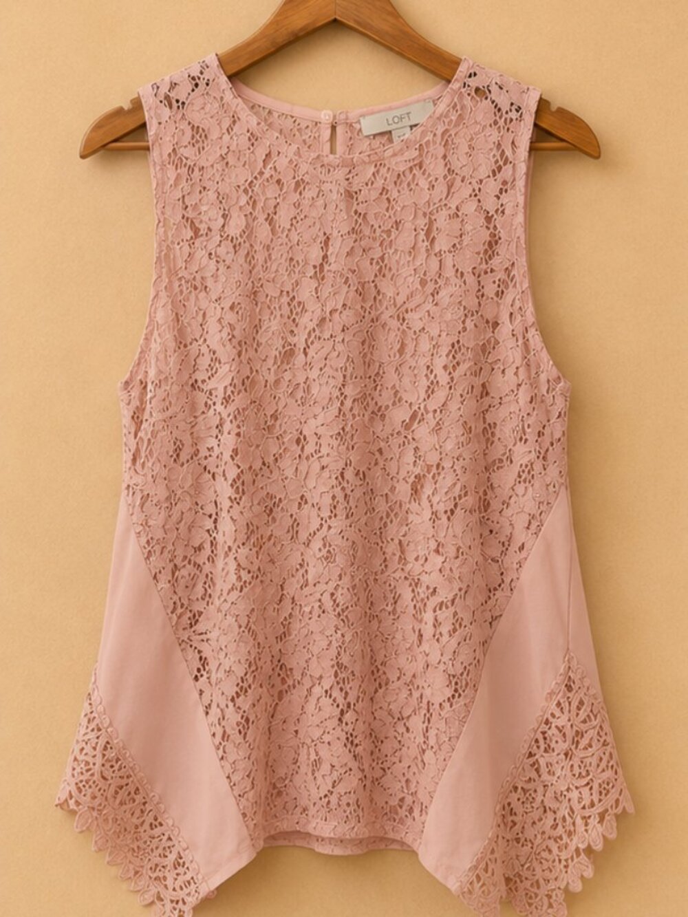 LOFT lush Pink Lace Blouse L • Feminine Scalloped Hem Top